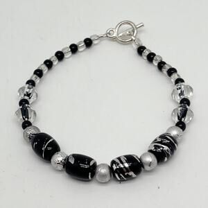 Handmade Black and Silver Beaded Bracelet Hand Crafted Artisan